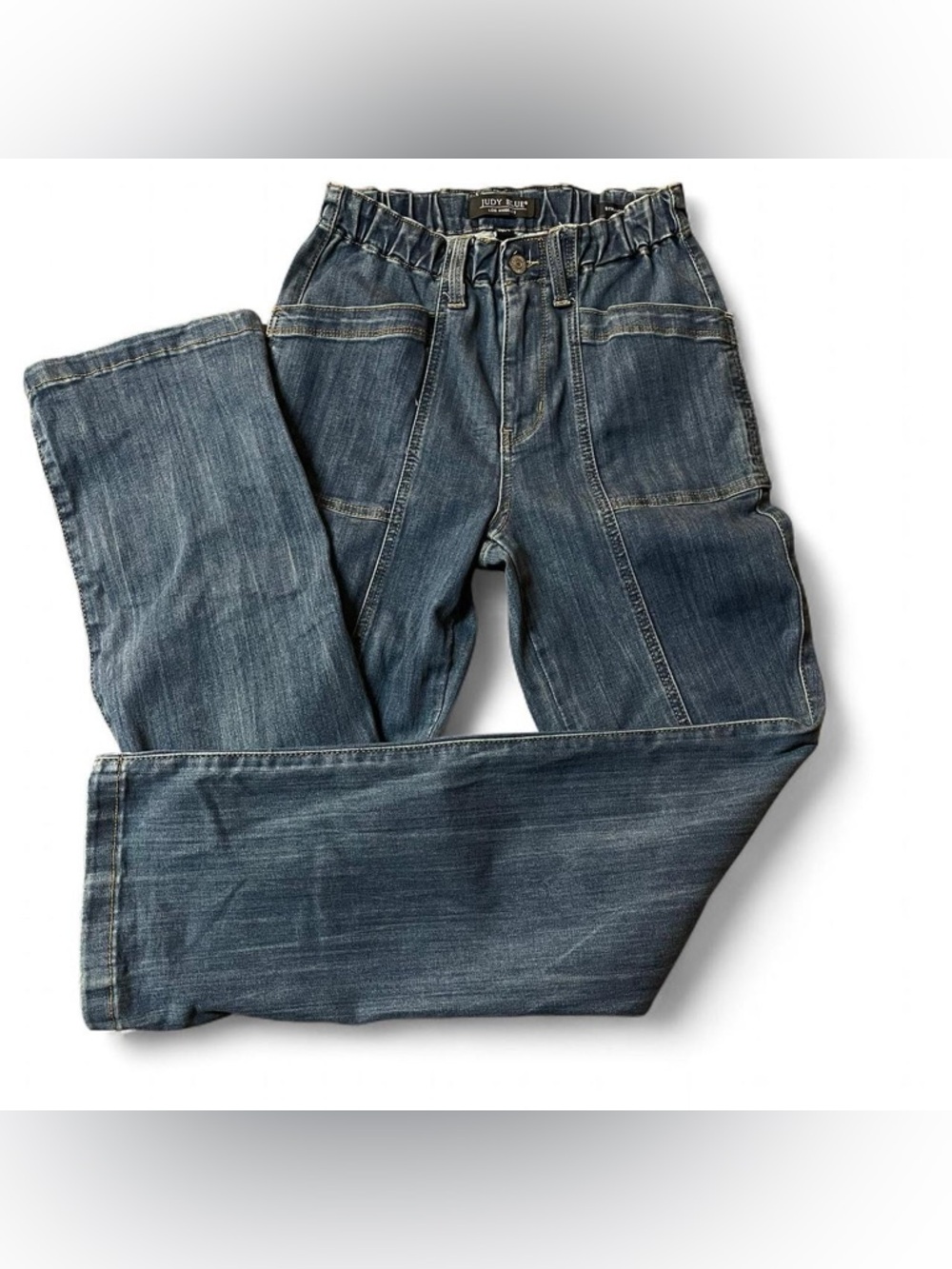 Dark wash denim Judy Blue Los Angeles straight leg jeans with elastic waist 0